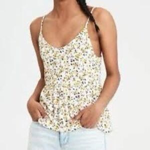 AMERICAN EAGLE Women’s Cream Yellow Floral Sleeveless Soft & Sexy Tank Top Small